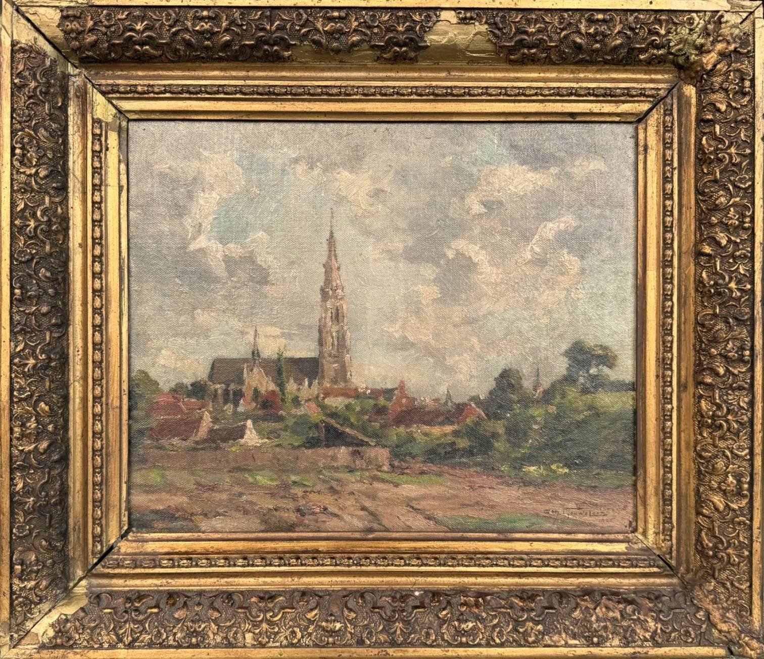 Antique European Landscape Painting by Charles Gouweloos (1867-1946) – Signed and dated Oil on Canvas